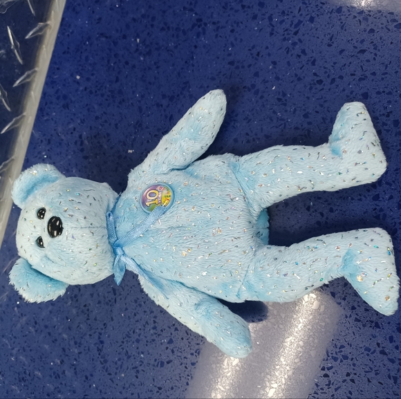-TY Beanie Babies "DECADE (light blue)" 10th Anniversary Teddy Bear - Sparkly - Picture 6 of 8